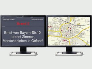Anzeige von Einsatzinfos der Feuerwehr mit Stadtplan und Multimonitor