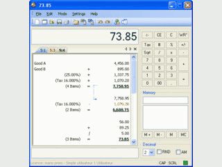 Kaufmnnischer Rechner mit Kontrollstreifen. Druck und Excel-Export.