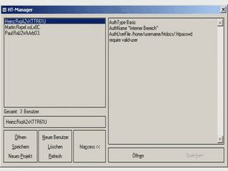 Software zur Erstellung und Verwaltung von htaccess und htpasswd Dateien.