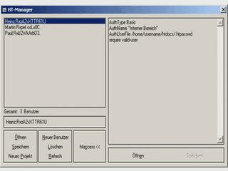 Software zur Erstellung und Verwaltung von htaccess und htpasswd Dateien.