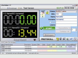 Hand- oder elektronische Zeitmessung mit Lichtschranken.