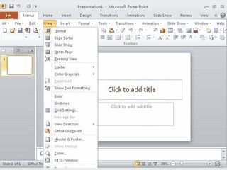 Klassische Mens und Symbolleisten in der Funktionsleiste von PowerPoint 2010