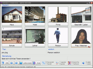 Thai-Lernpgramm mit Sprachausgabe und Illustrationen.