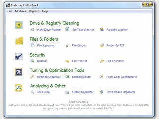 Toolsammlung mit Funktionen zur Reinigung und Optimierung von Windows.