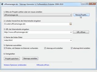 Software fr die Erzeugung von XML- und HTML-Sitemaps von lokalen Webseiten