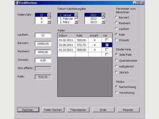 Einfacher Rechner fr Kreditverlufe und Tilgungsplne.