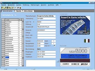Verwaltung von Telefonkarten mit Abbildungen.