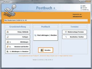 Postbuch - Posteingangsbuch und Postausgangsbuch