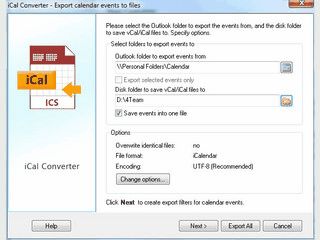 Import von iCal zu MS Outlook und Export von MS Outlook zu iCal und vCal,