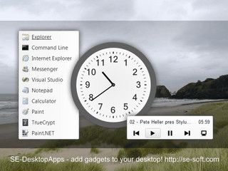 Analog-Uhr, Notizen, Audio-Player und Schnellstarter fr den Desktop.