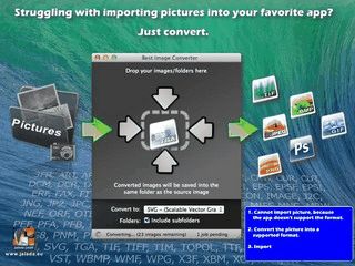 Konvertiert stapelweise Bilder aus und in ber 100 verschiedene Formate.