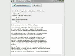 Wandelt Linien in einer DXF Datei in Keisbgen um.