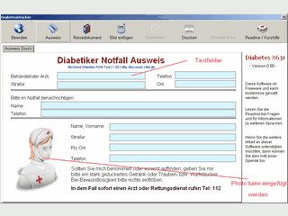 Software druckt einen Diabetes Notfallausweis und eine Reisebescheinigung.