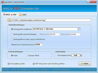 Konvertiert Dateien Hewlett Packard Graphic Language (HP-GL) nach PDF.