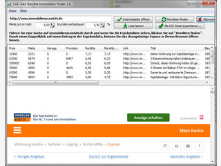 Suchergebnisse einer Immobiliensuche von Immobilienscout24 analysieren.