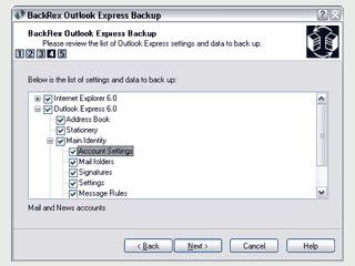 Backup der Einstellungen von MS Outlook Express, Internet Explorer und Firefox.