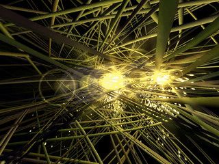 Unzhliges Kabelgewirr mit Funkensprung.