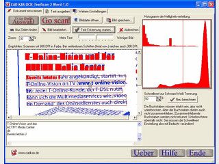 Text auf gescannten Dokumenten wird erkannt und als Worddatei gespeichert.