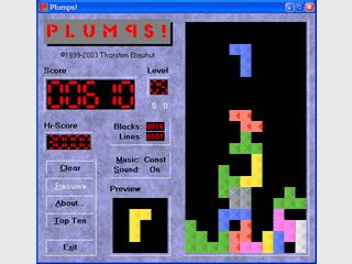 Plumps ist ein Clone des bekannten Spiele-Klassikers Tetris.