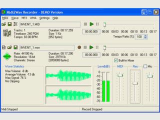 Konvertiert MIDI Dateien in WAV oder MP3 Dateien.