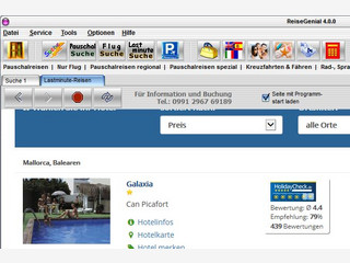 Browser zur Suche und Buchung von Reisen im Internet