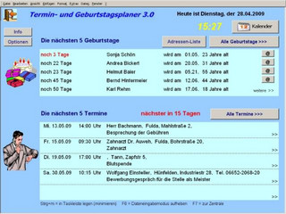 Komfortable Termin-Erinnerung fr Excel, mit Sprachausgabe und Kalender.